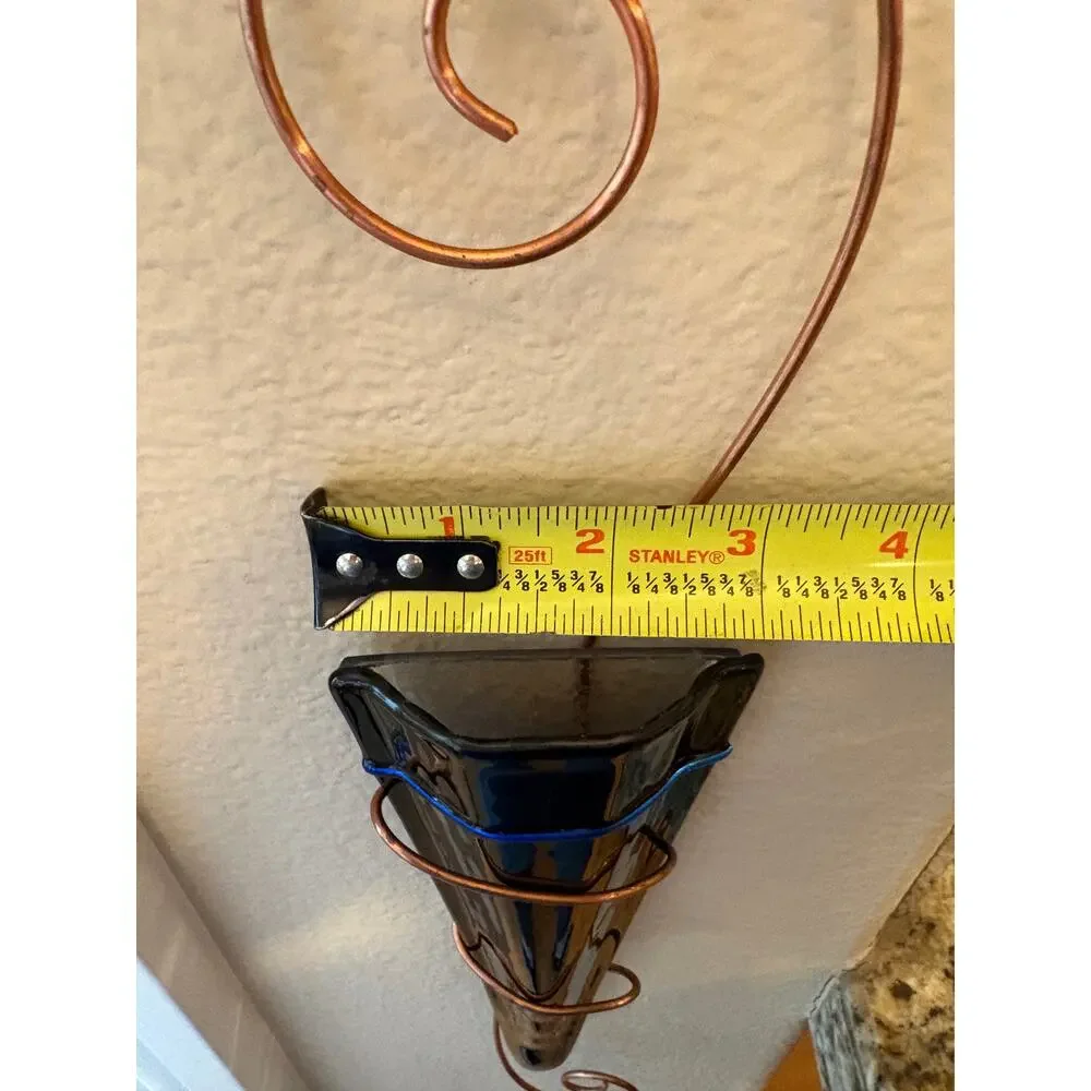 Cobalt Art Glass and Copper Wall Sconce Vase